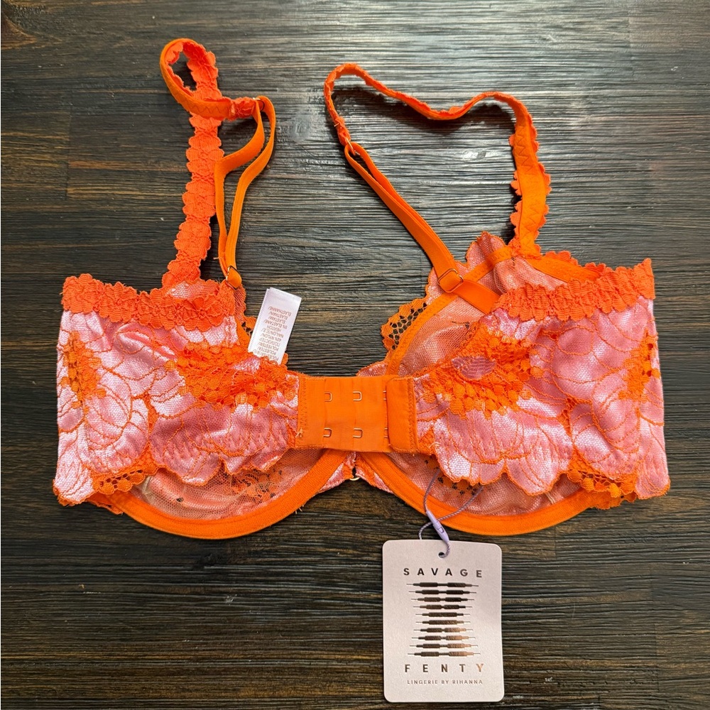 Savage X Fenty Lace Trim Orange Bra - Picture 2 of 4